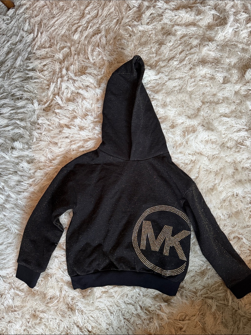 Michael Kors Kids Black Hoodie with Gold MK Rhinestone Logo- Never Worn